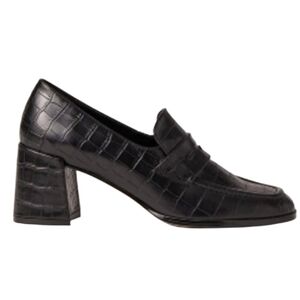 NEW! ANN TAYLOR Black Croc-Embossed Leather Heeled Loafers 9.5.